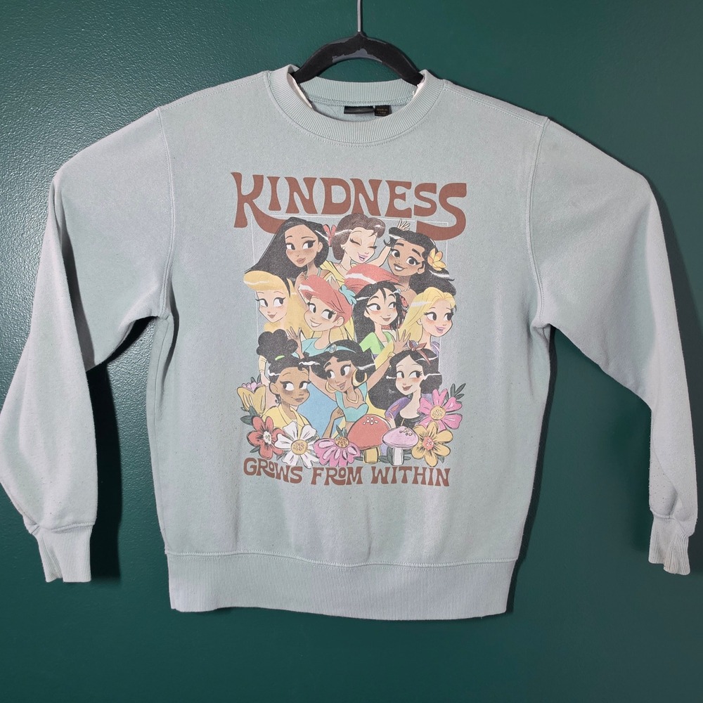 Disney Princess Kindness Grows From Within Mint Green Crewneck Sweatshirt Kids L